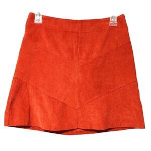 Very J Corduroy V-Seam Detail A-Line Mini Skirt Cotton Burnt Orange Red Womens S